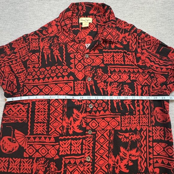 Panama Jack Mens Sz L Red Geometric Hawaiian Shirt Short Sleeve Hula Girl Rayon - Picture 9 of 13